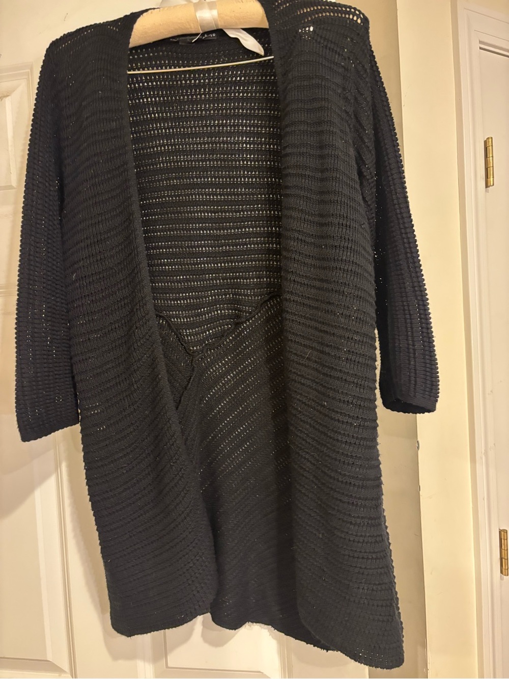 united states sweaters Black Open-Knit Long Cardigan